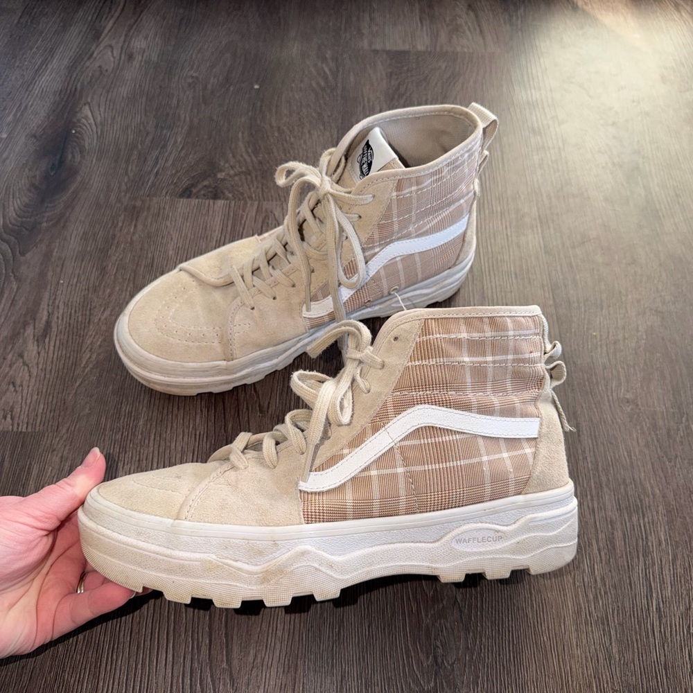 Vans Beige Plaid High-Top Sneakers